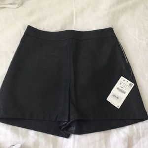Black high waist leather shorts